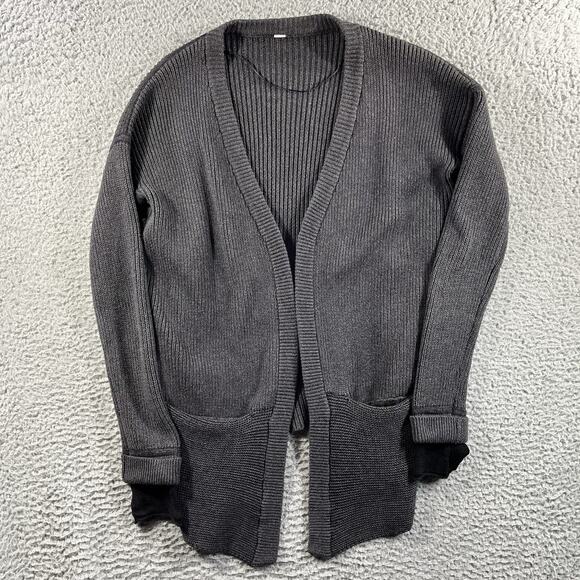 lululemon athletica Sweaters - Lululemon Sit In Peace Cardigan Heathered Charcoal Grey Ribbed Open Front 6